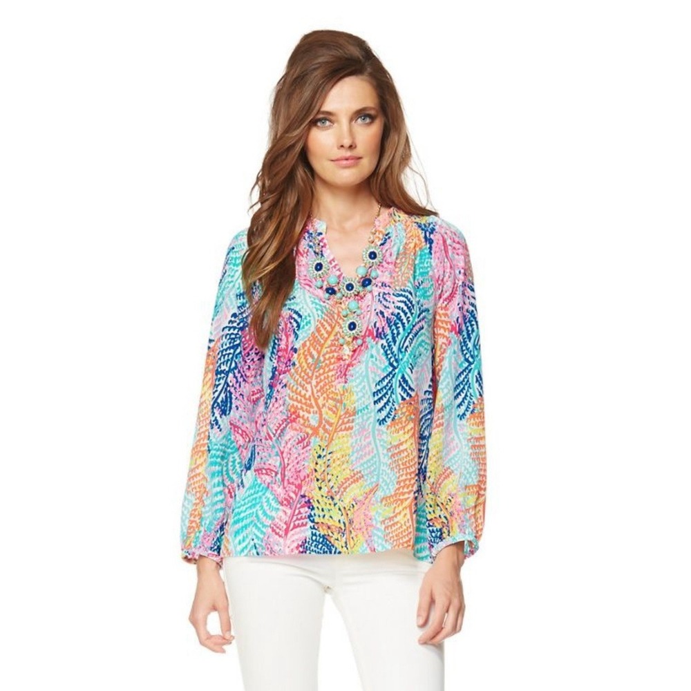 Lilly Pulitzer Women's Elsa Top in Electric Feel Silk Blouse Size XS‎ Resort